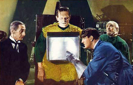 Frankenstein examines an x-ray of his monster's chest.